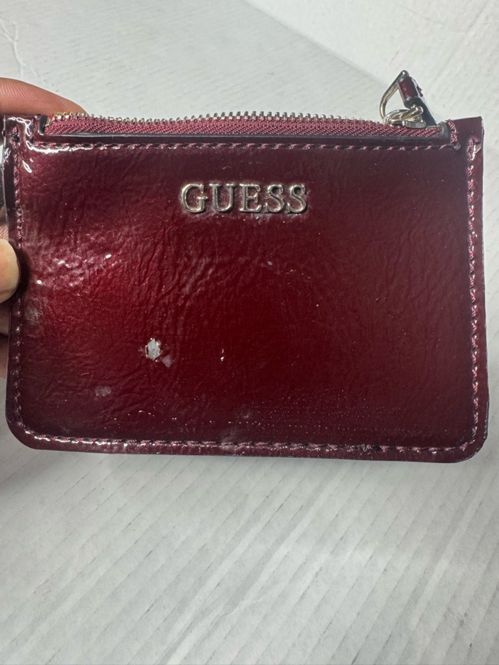 GUESS Glossy Wine Red Zip Card Case